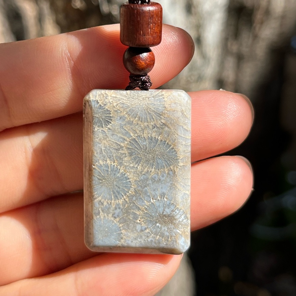Rectangular Coral Jade Adjustable Cord Necklace 0071